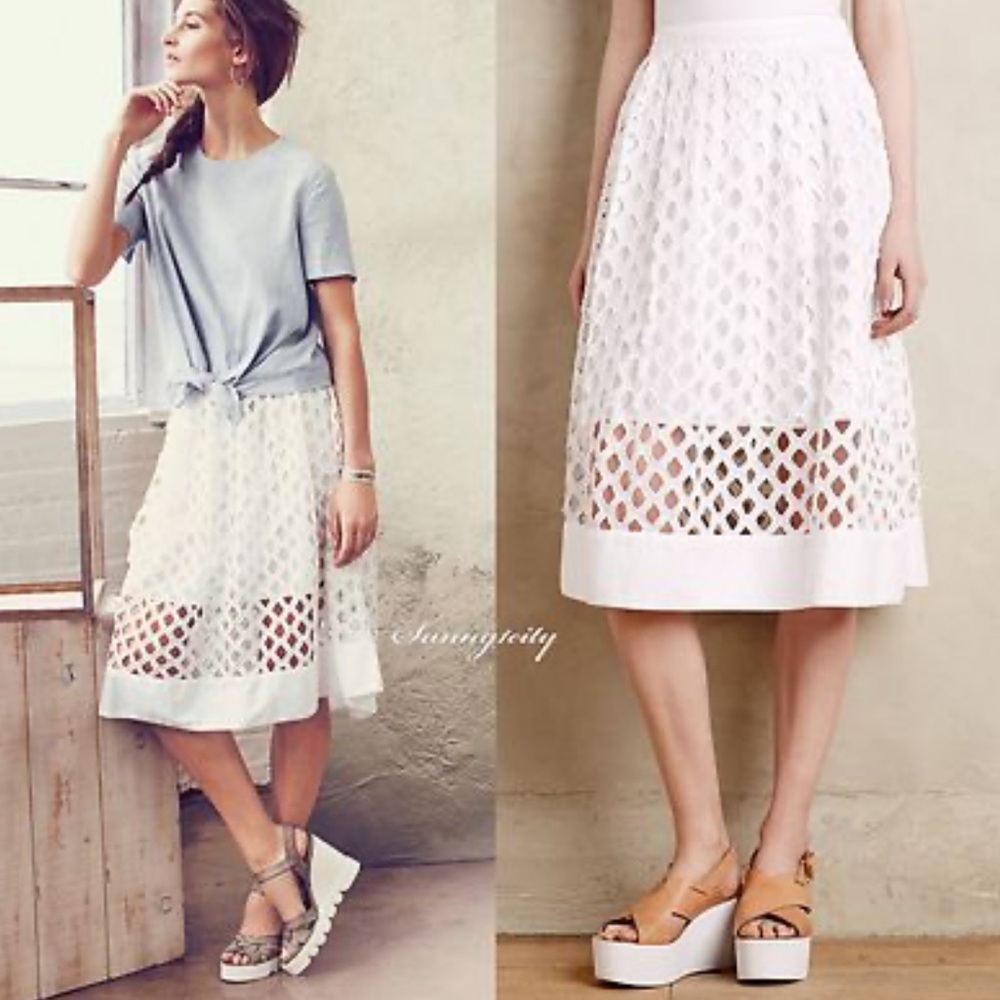 Anthropologie Eclipse Eyelet Skirt white Size 4